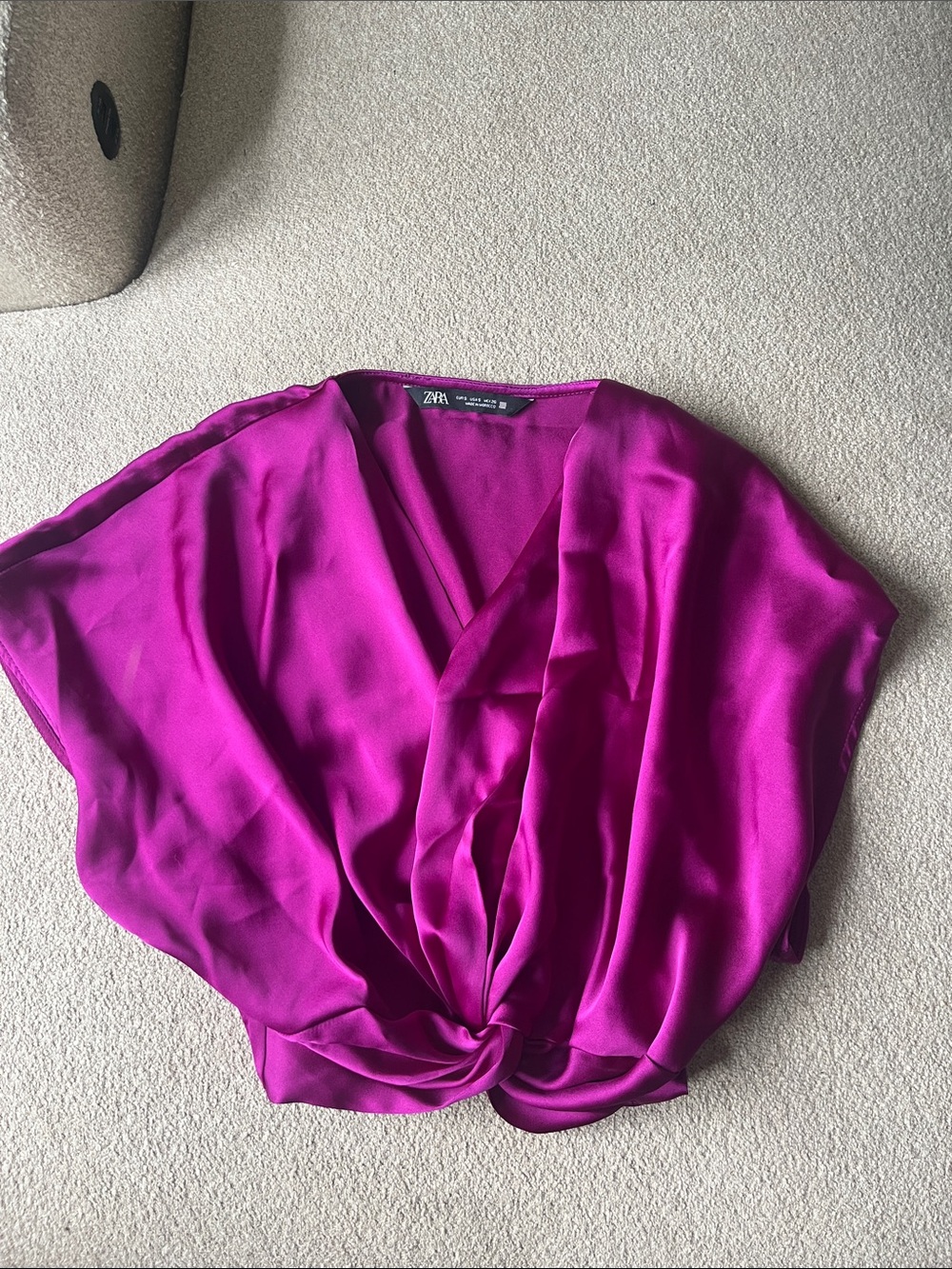 Zara Magenta Satin Twist-Front Blouse